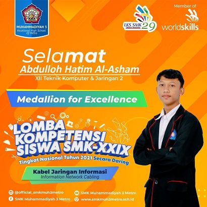Siswa TKJ SMK Muhammadiyah 3 Metro Raih Medallion for Excellence Dalam Ajang LKS Nasional Ke 29